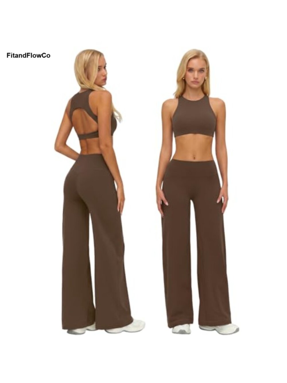 High Neck Sports Bra Wide Leg Leggings 2 Piece Workout Set